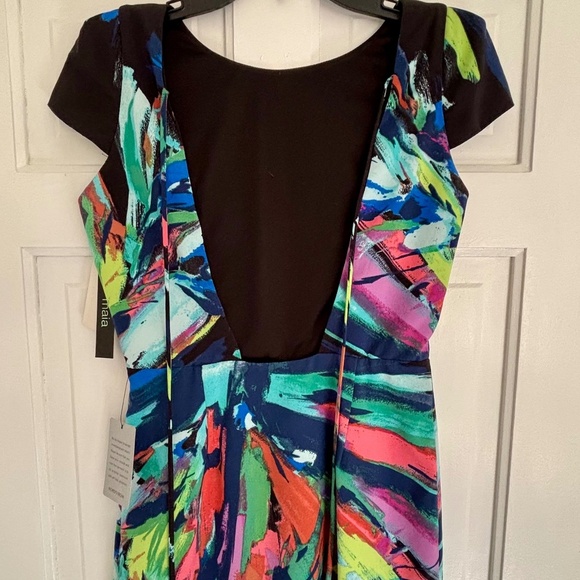 NWT Maia Black Colorful Cap Sleeve Backless Mini Sheath Dress • Size 2 - Picture 3 of 3